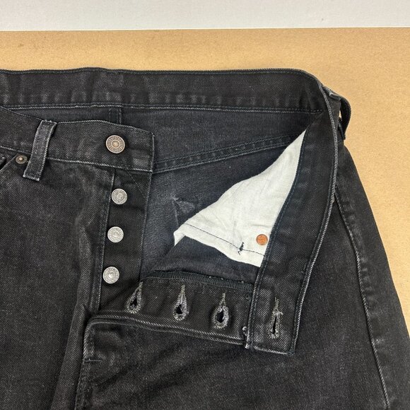 Levi's 501 Original Straight Button Fly Jeans Mens 34x32 Black Five Pocket Cotto - Picture 3 of 8